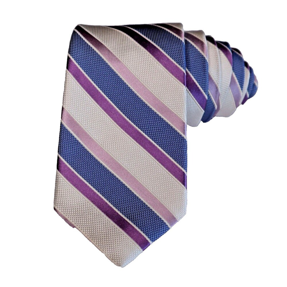 Paul Stuart Men's 100% Silk Multicolor Striped Repp Self Tipped Tie Handmade USA
